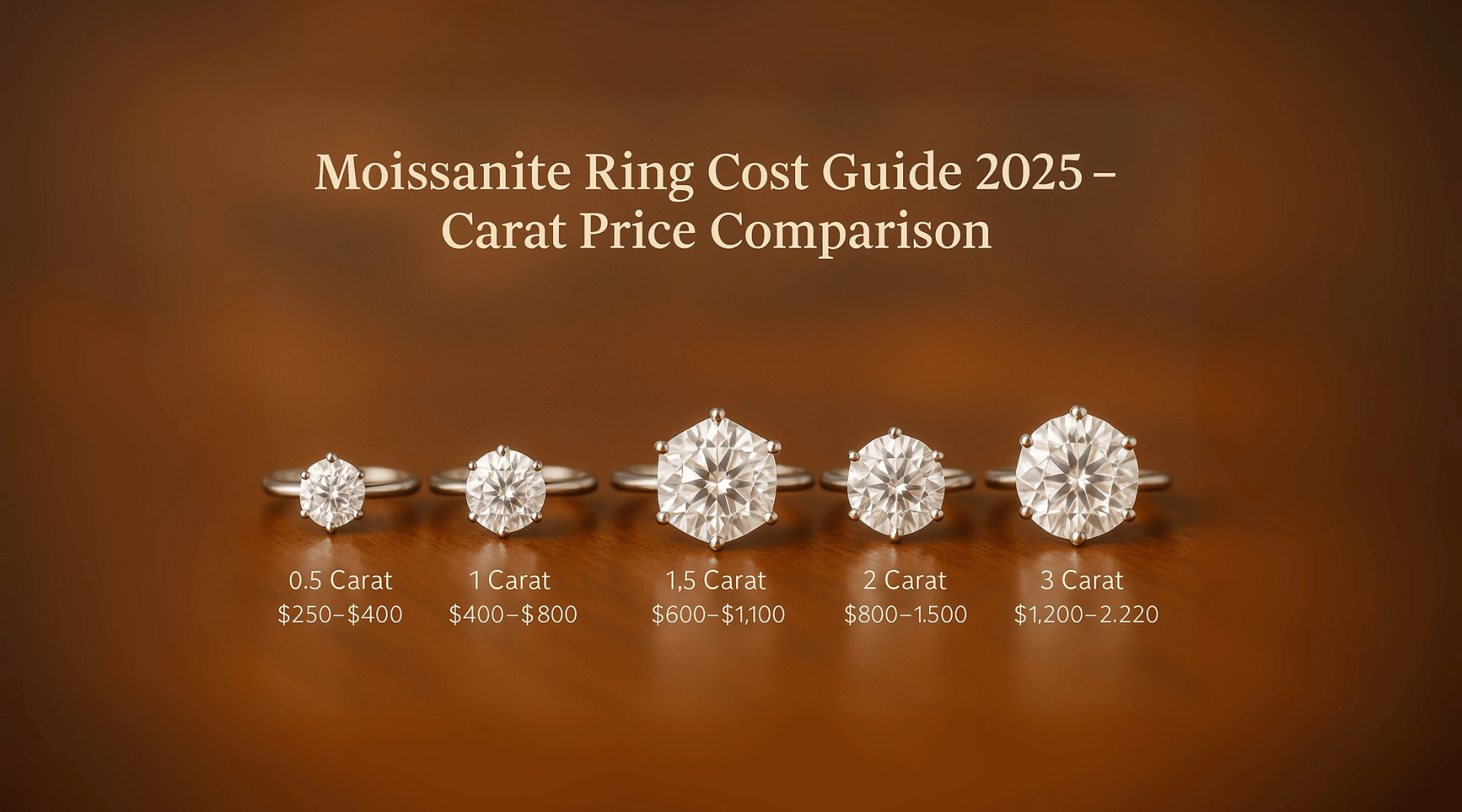 Moissanite Ring Cost Guide 2025: Carat, Cut and  Metal Pricing in the US