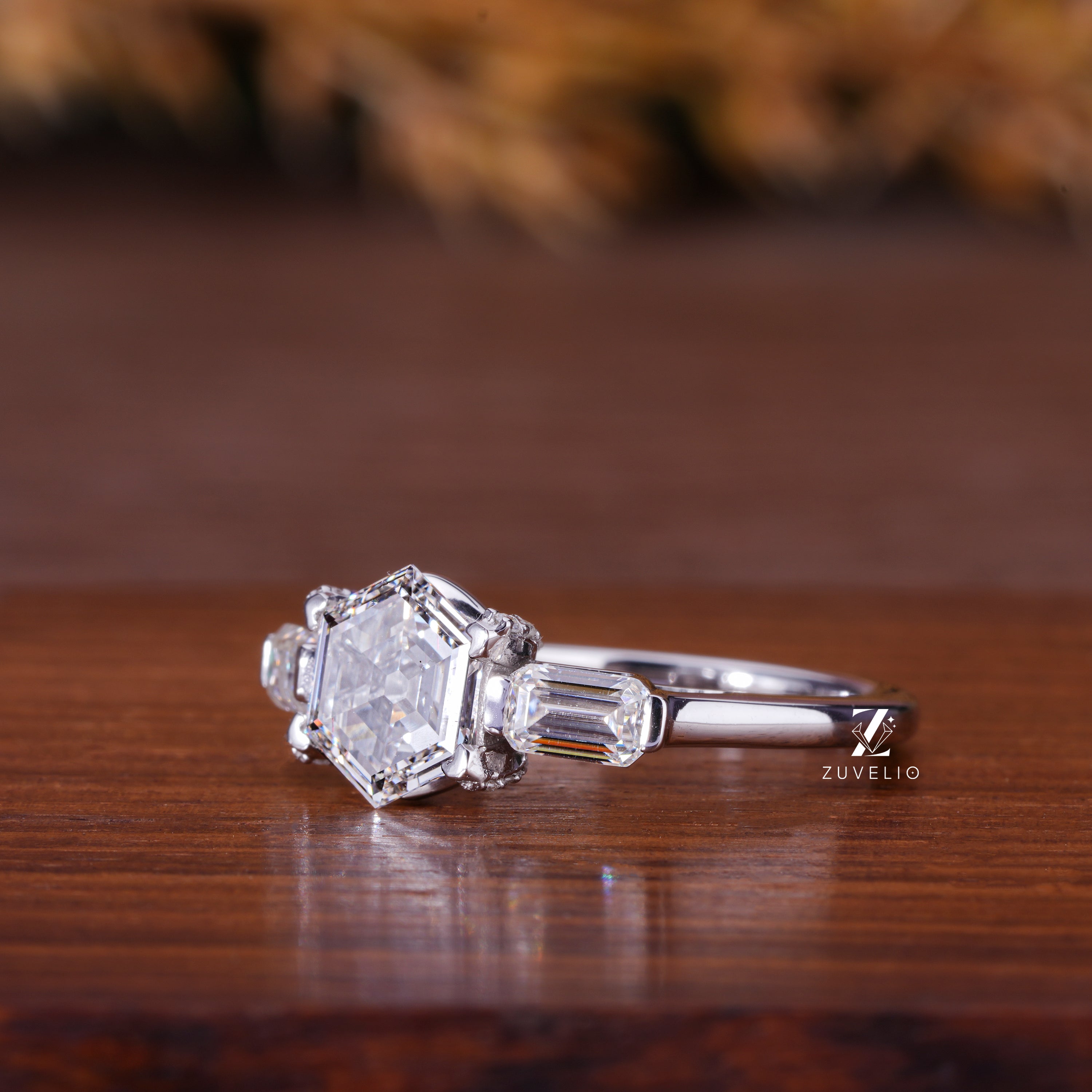 Hexagon Cut Diamond Ring
