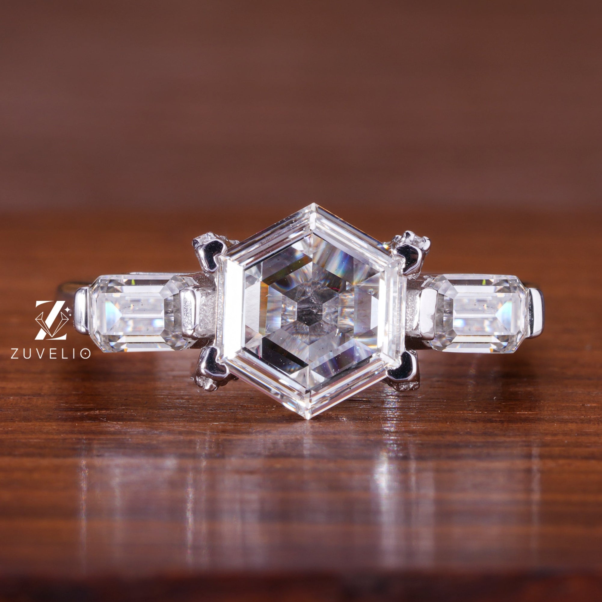 Hexagon Cut Diamond Ring