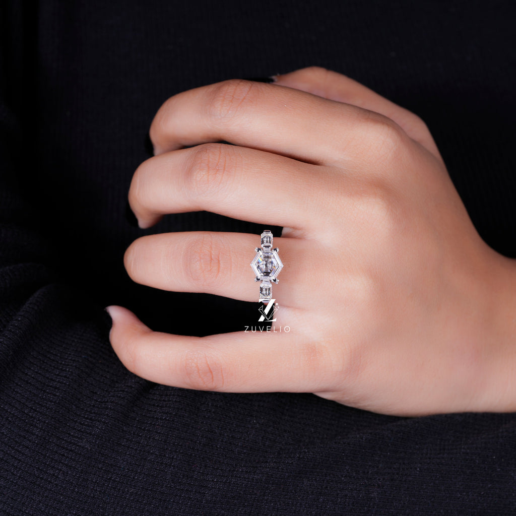 Hexagon Cut Diamond Ring