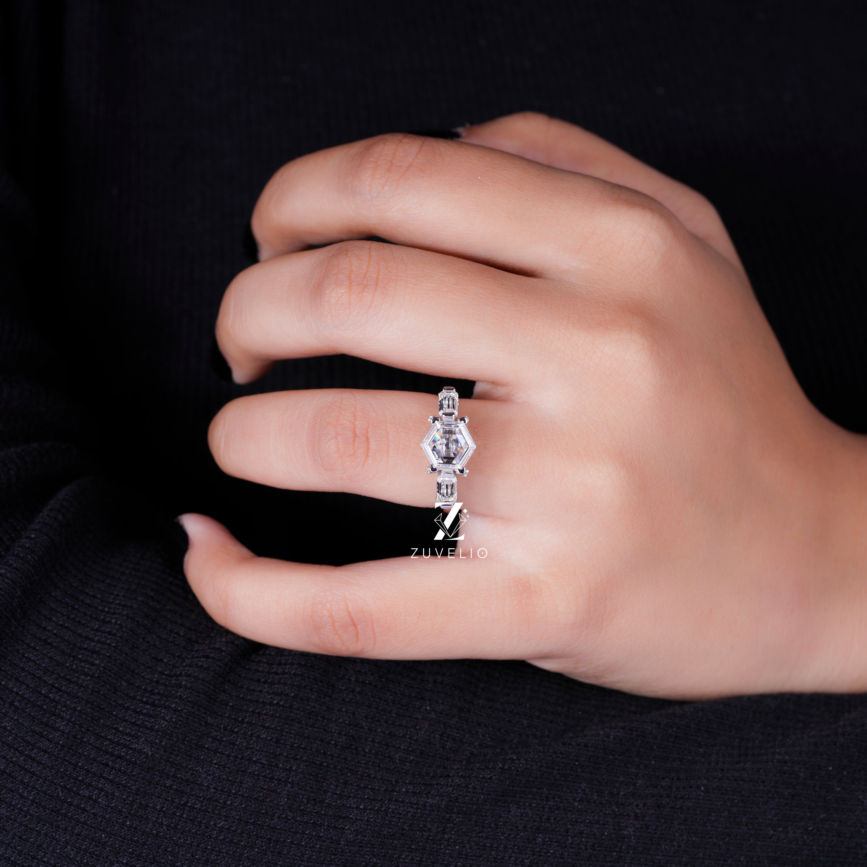 Hexagon Cut Diamond Ring