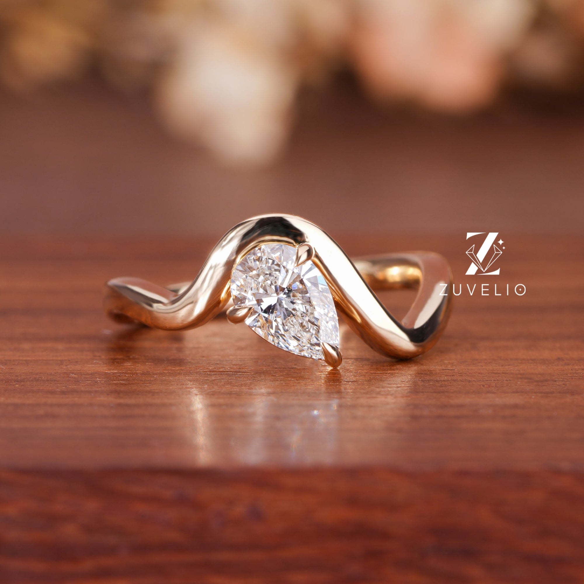 Freeform Pear Diamond Ring