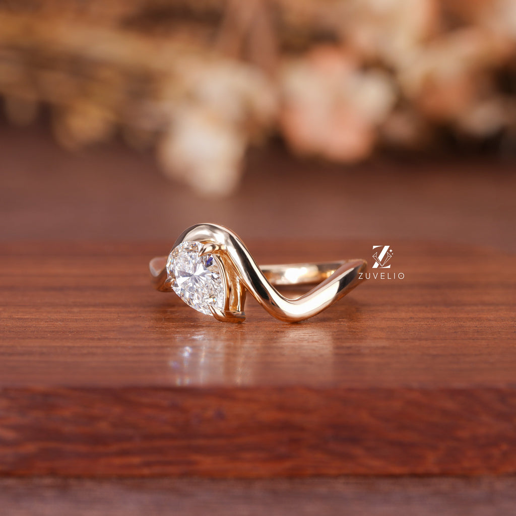 Freeform Pear Diamond Ring