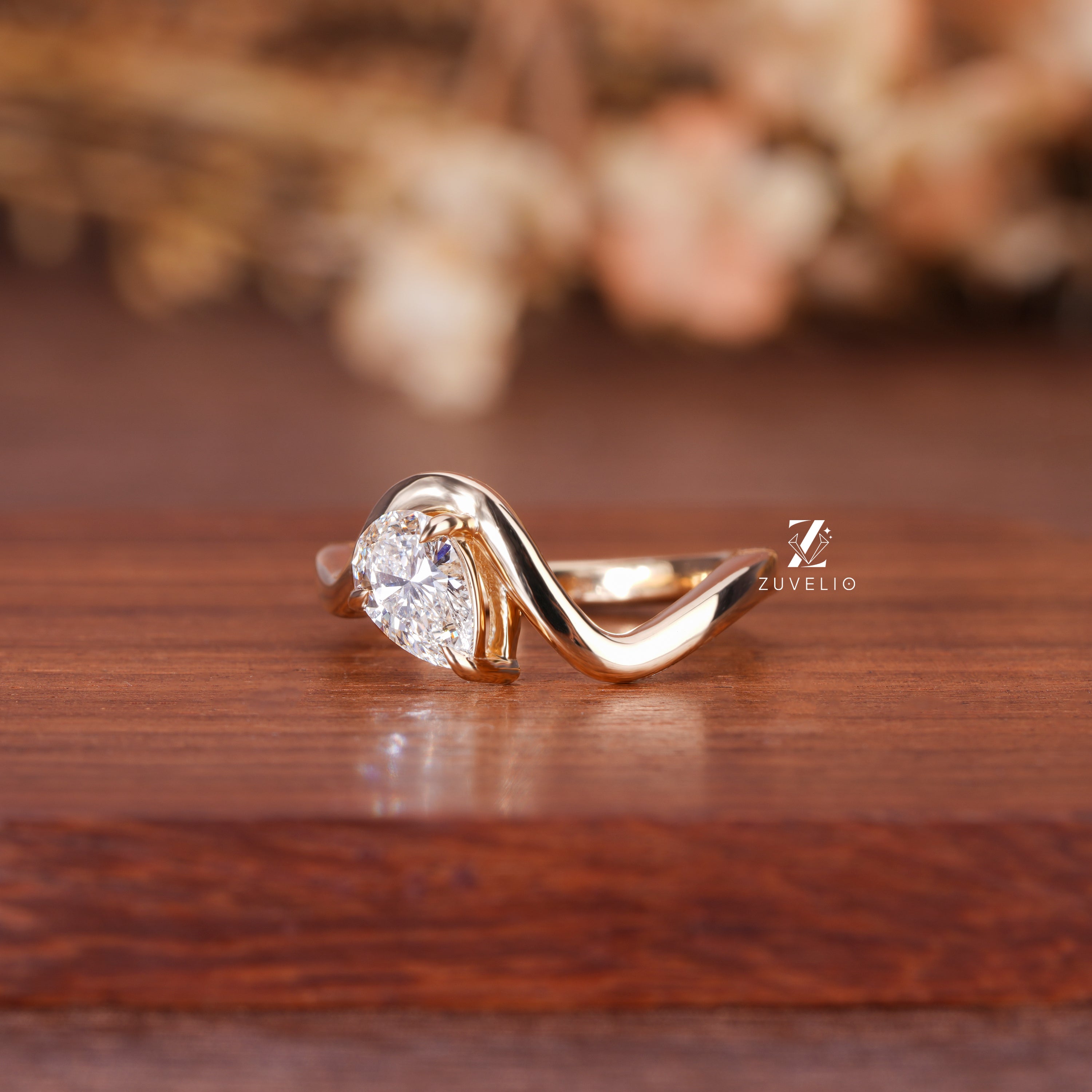 Freeform Pear Diamond Ring