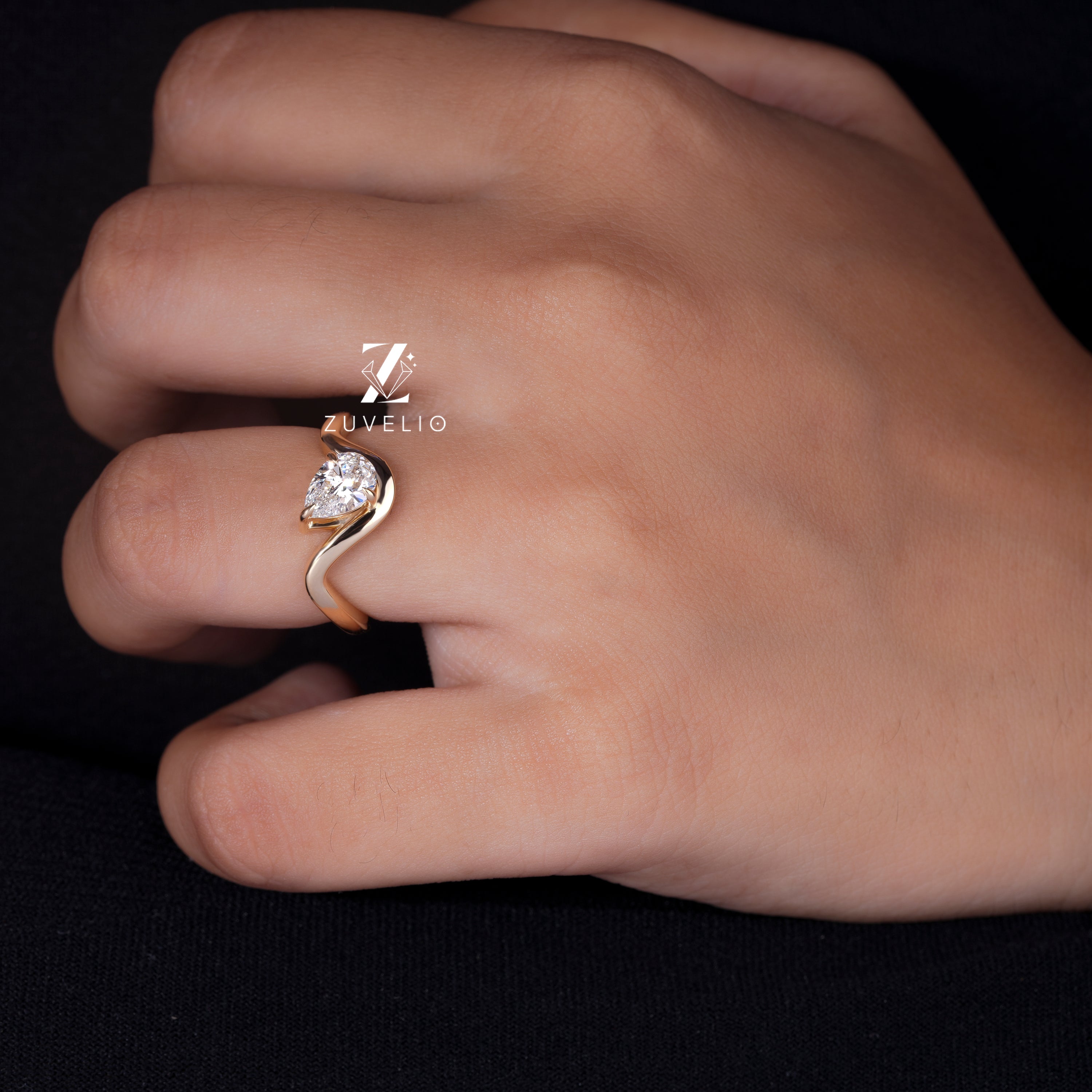 Freeform Pear Diamond Ring