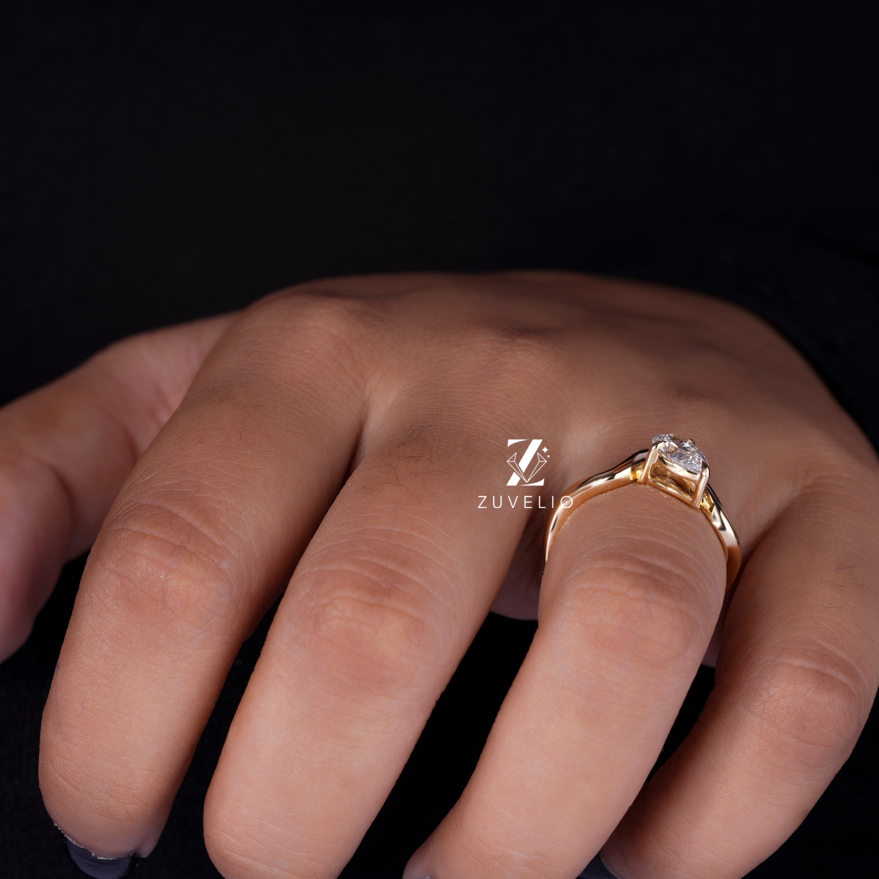 Freeform Pear Diamond Ring