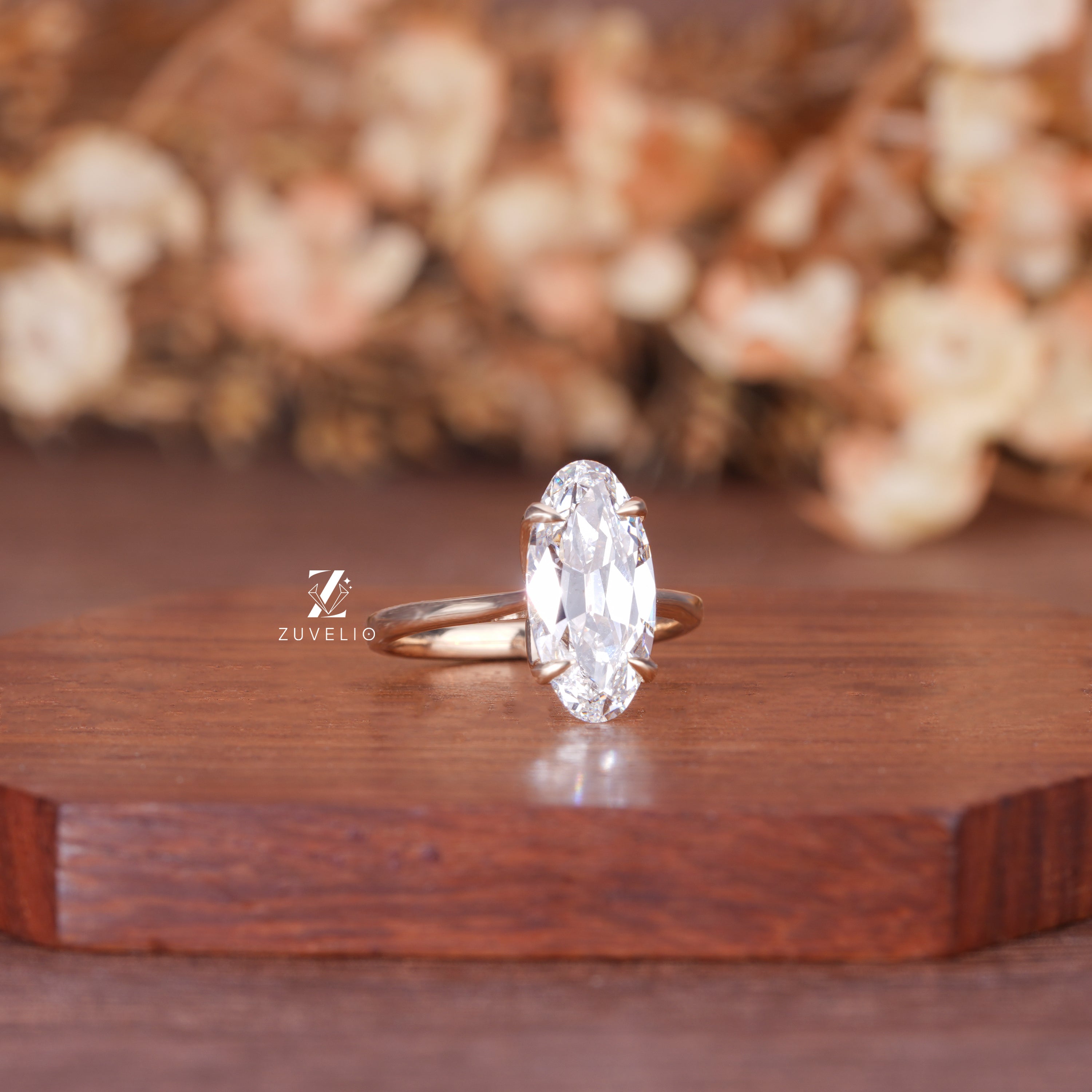 Oval Diamond Tulip Ring