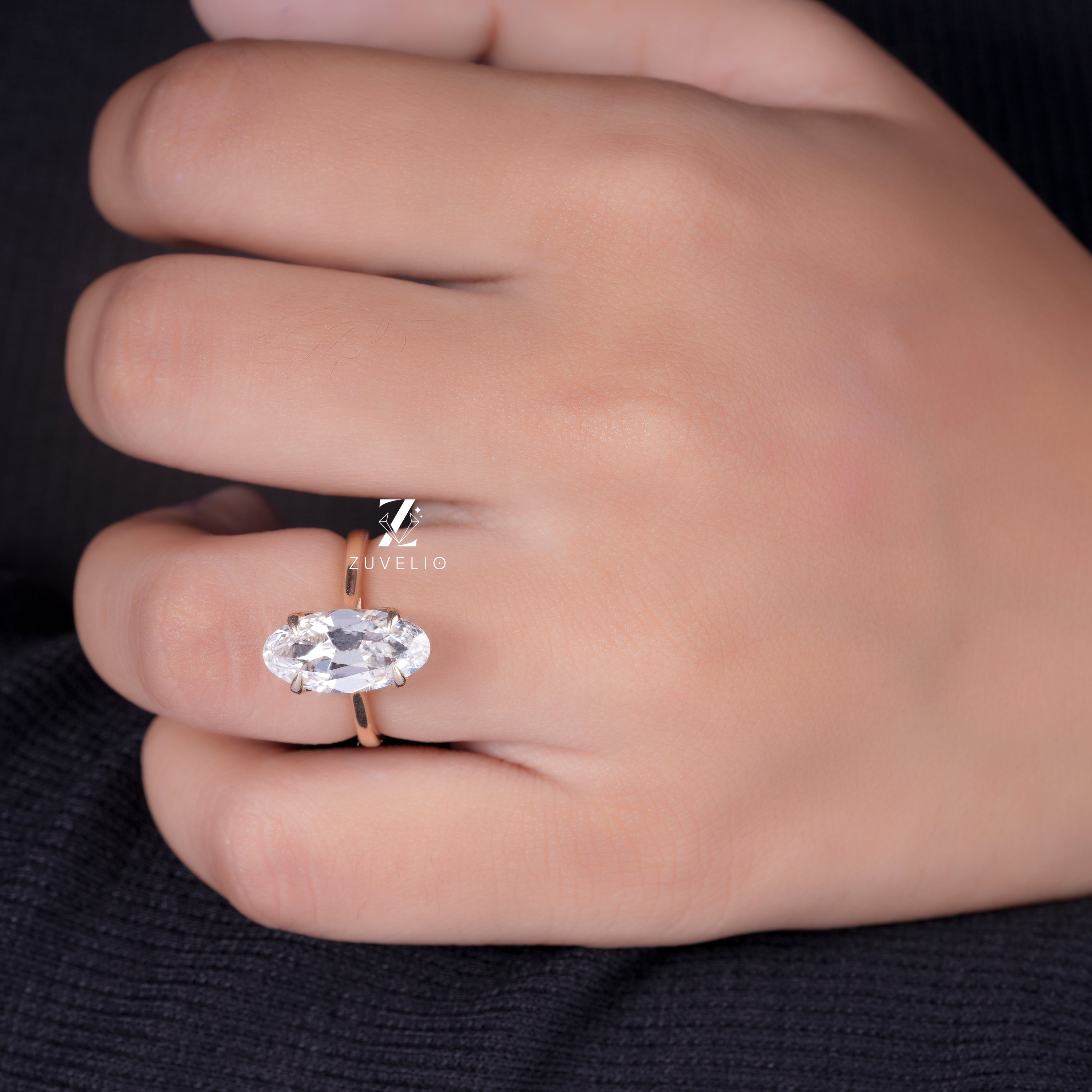 Oval Diamond Tulip Ring