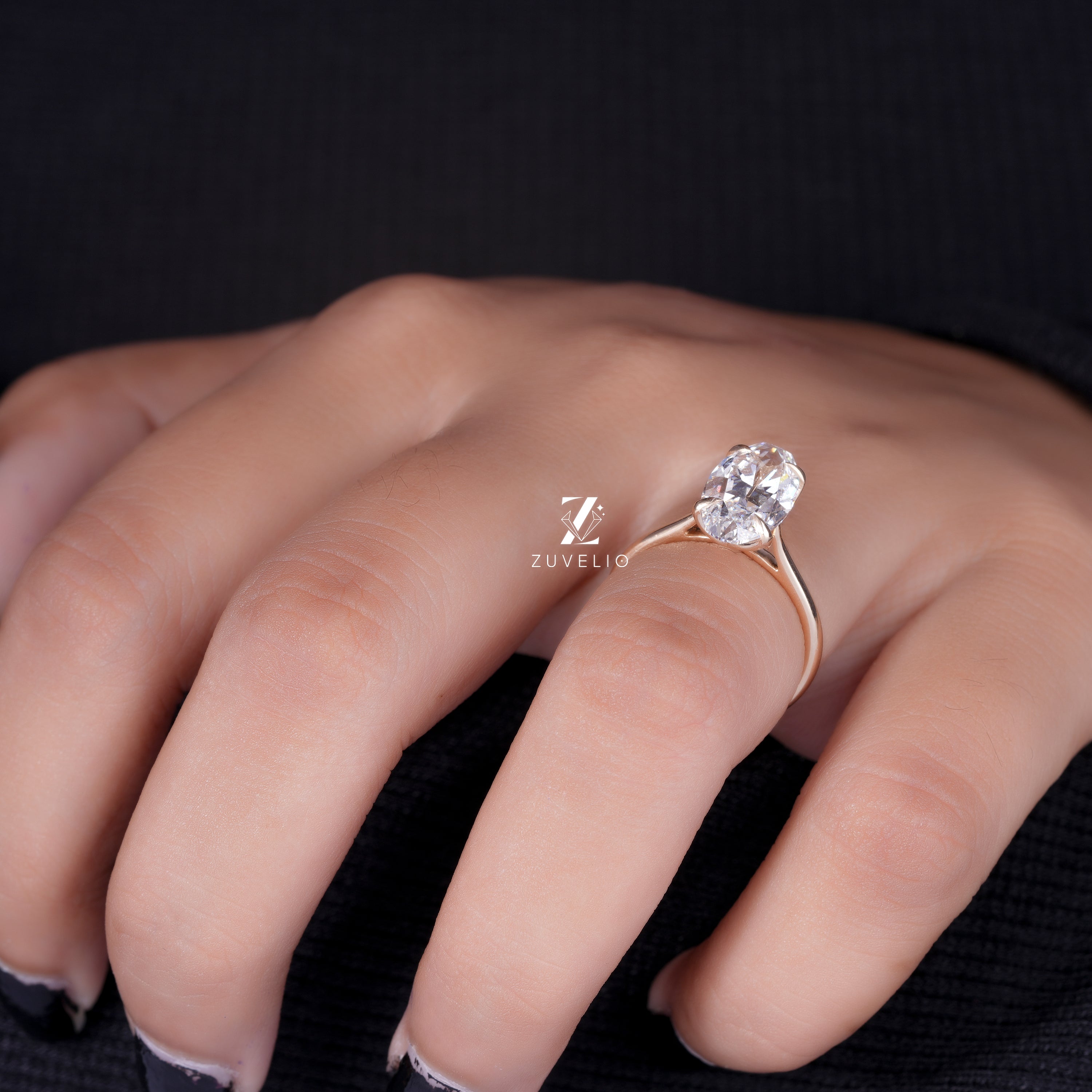 Oval Diamond Tulip Ring