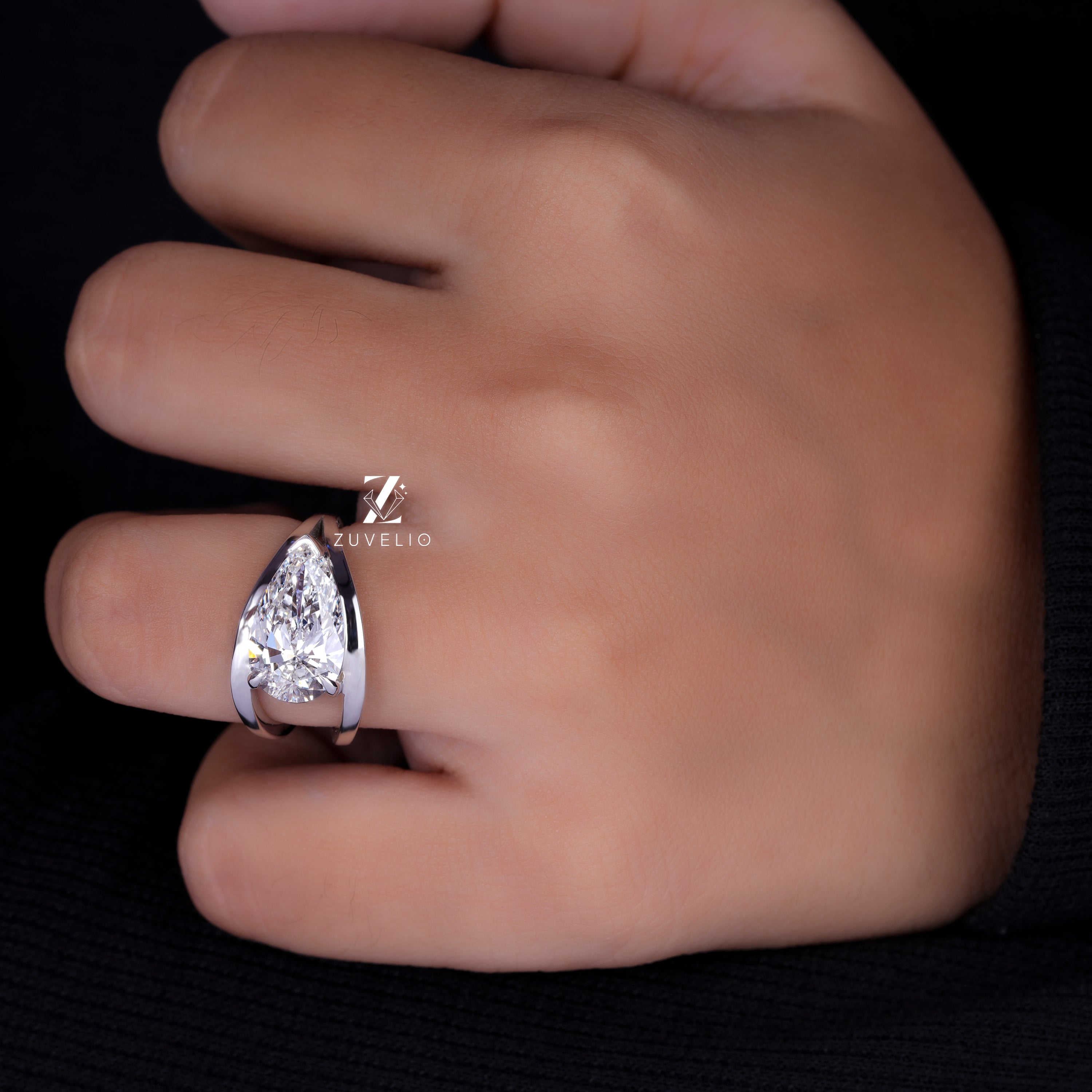 Pear Lab Diamond Ring