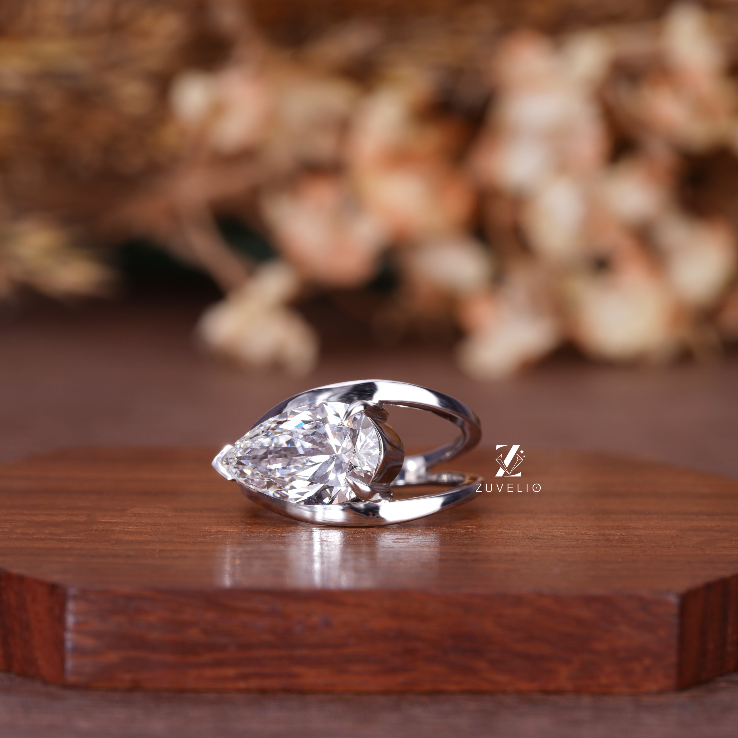 Pear Lab Diamond Ring