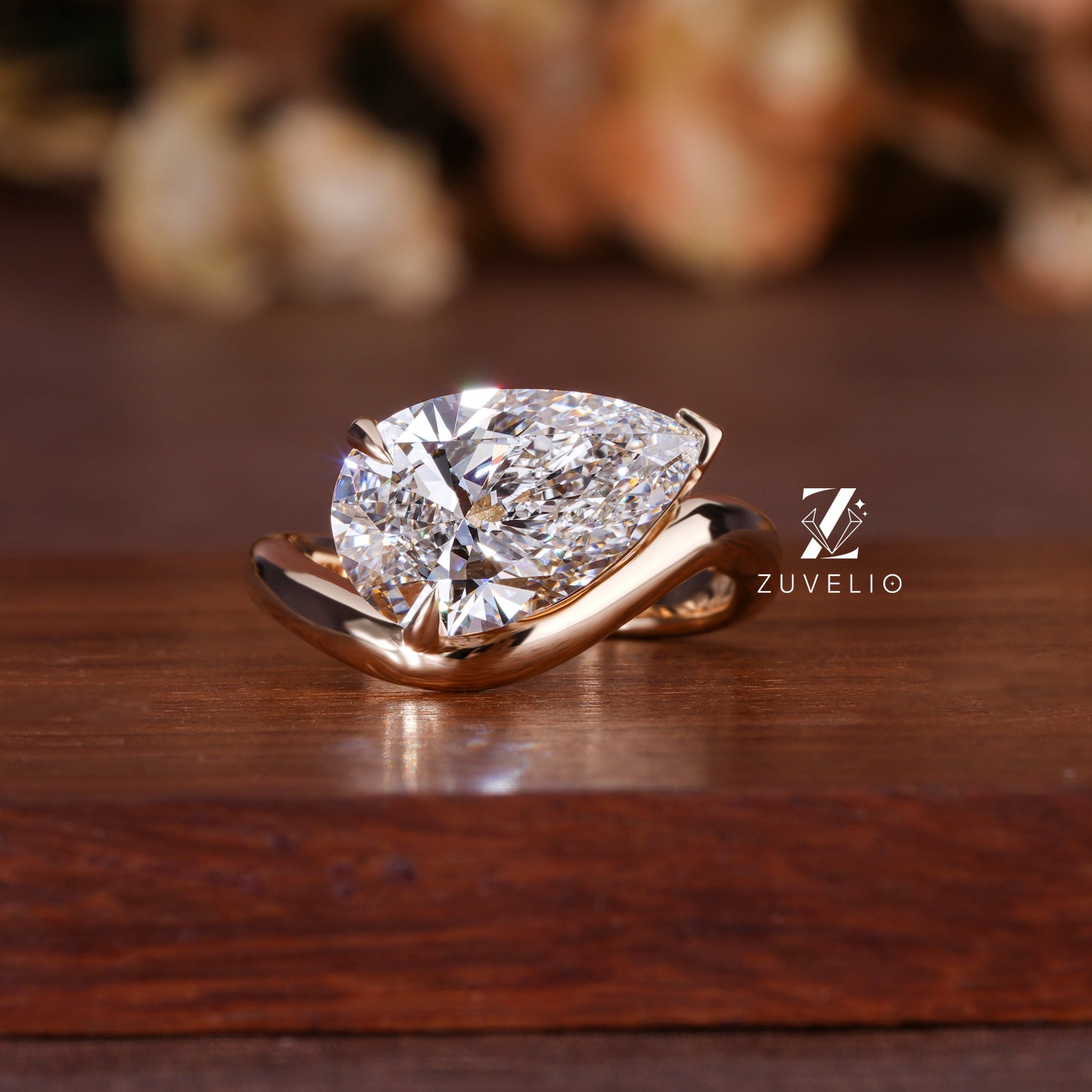 Pear Freeform Diamond Ring