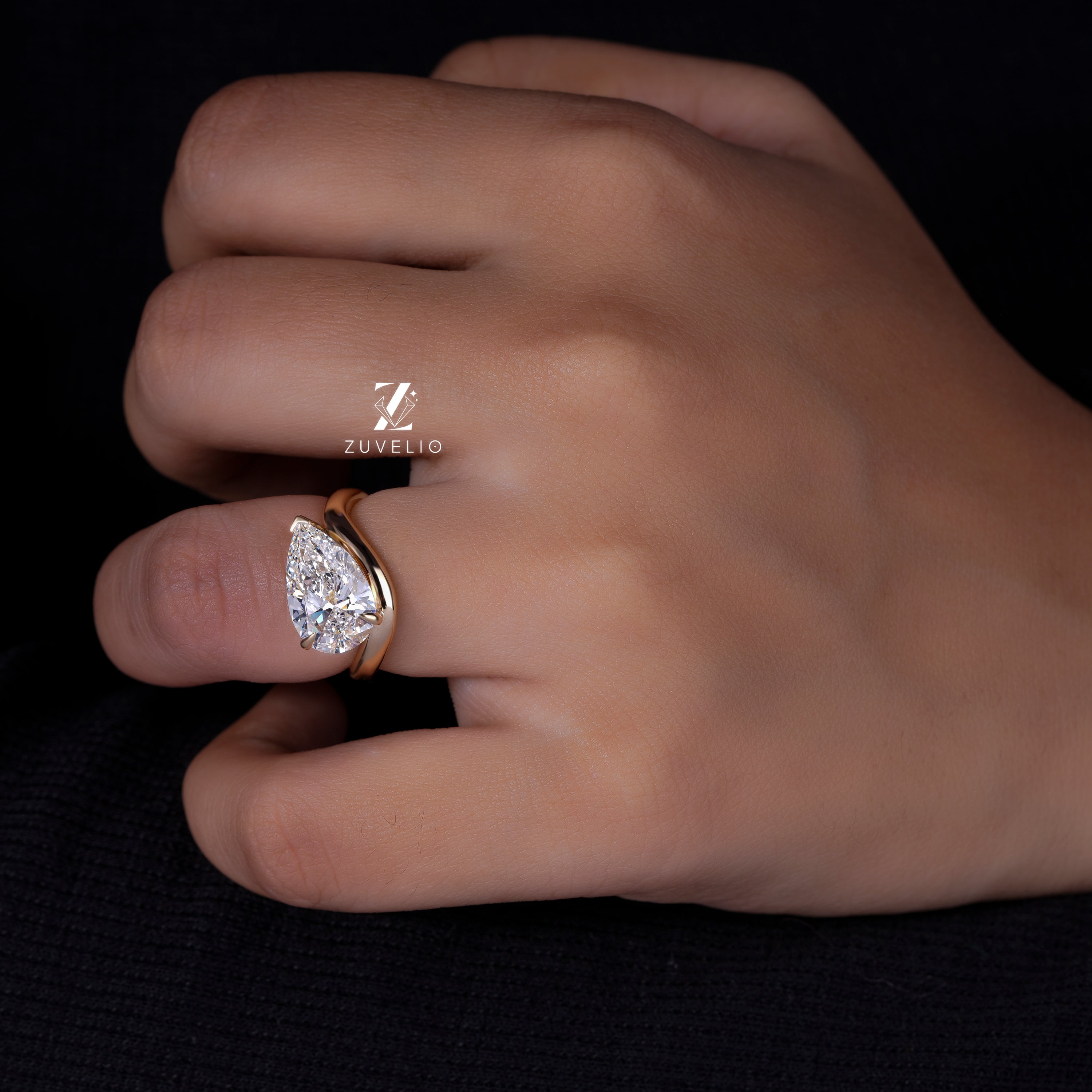 Pear Freeform Diamond Ring