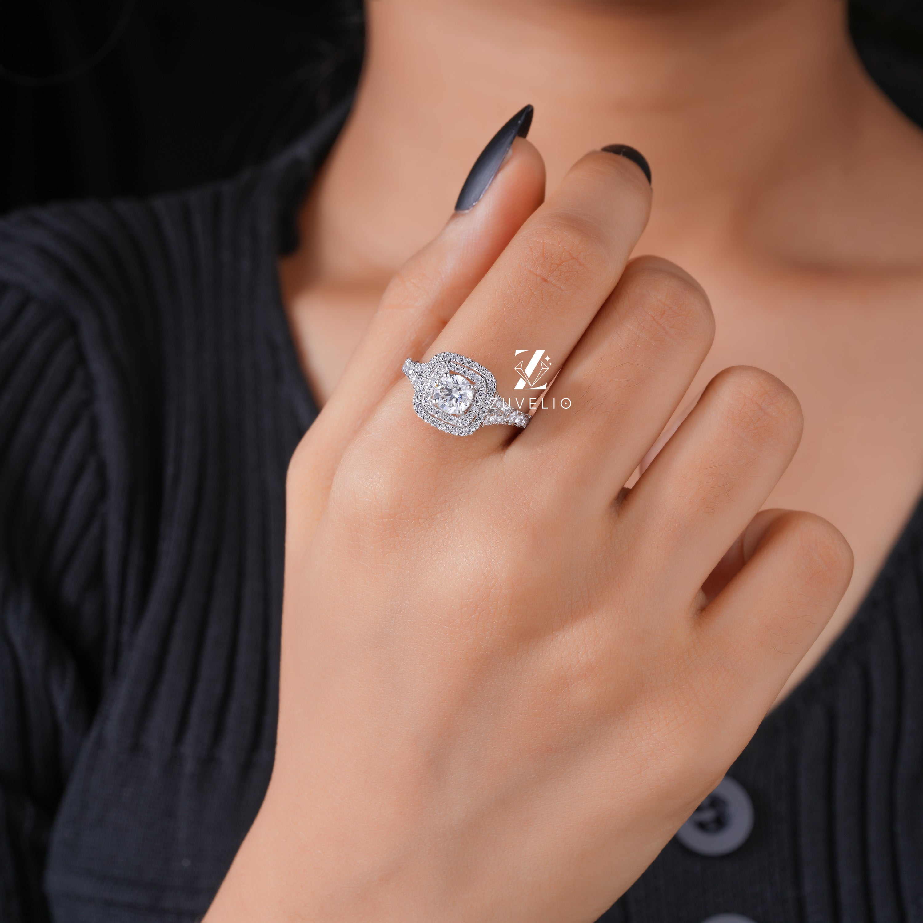 Double Halo Lab Diamond Ring - Zuvelio.com