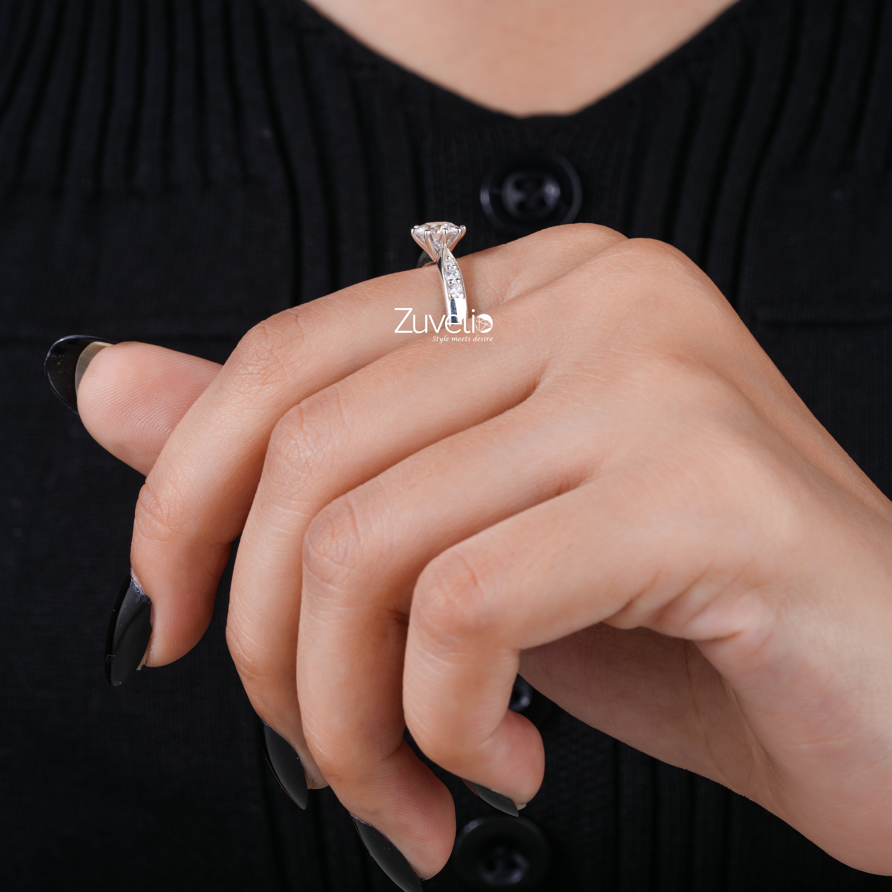Pave Solitaire Diamond Ring